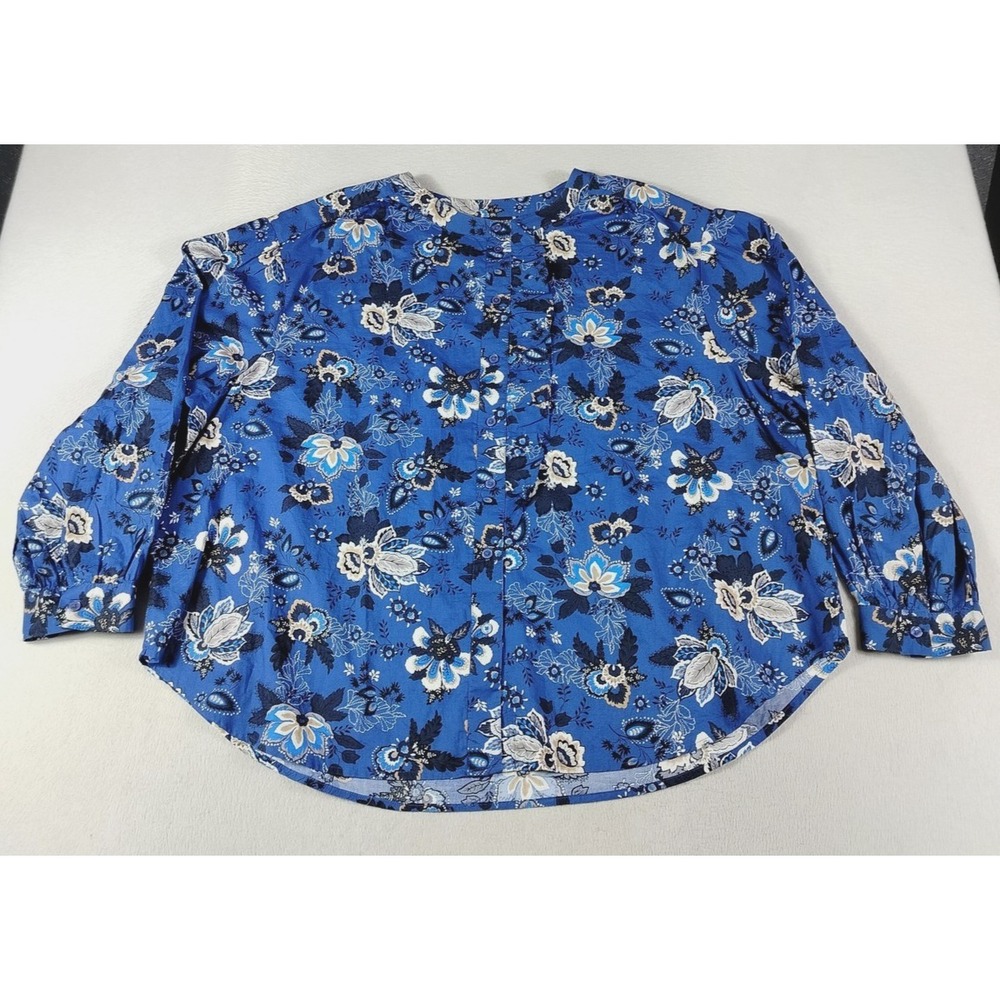 Lane Bryant Shirt Womens 22 Blue Floral Button Front No Peek Collection Top Boho